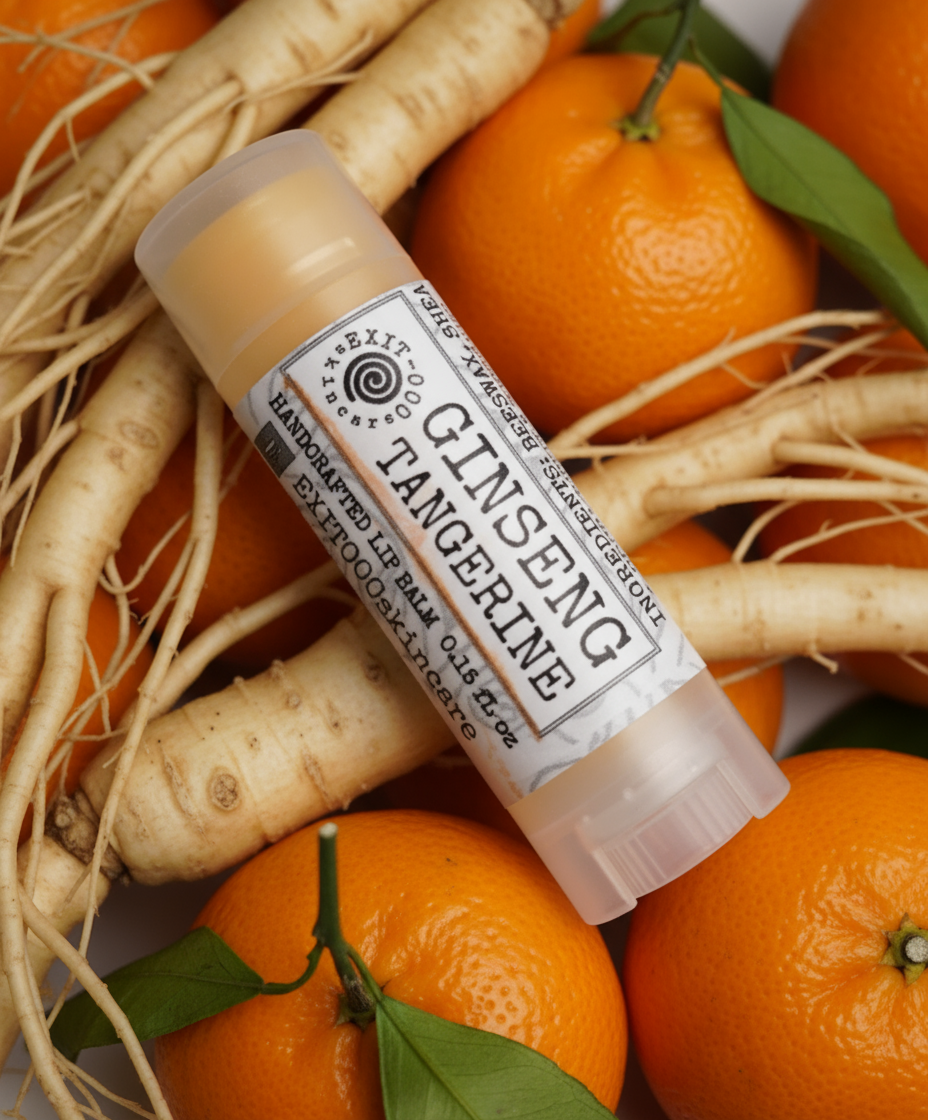 Lip balm stick with a label on a white background