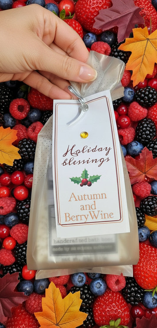 Packaged product with a decorative tag on a wooden surface