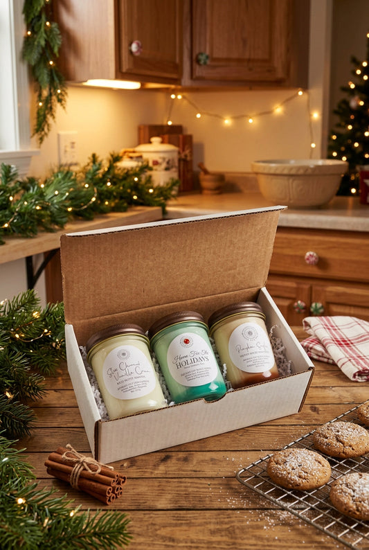 3 holiday scented jelly  jar candles in a gift box