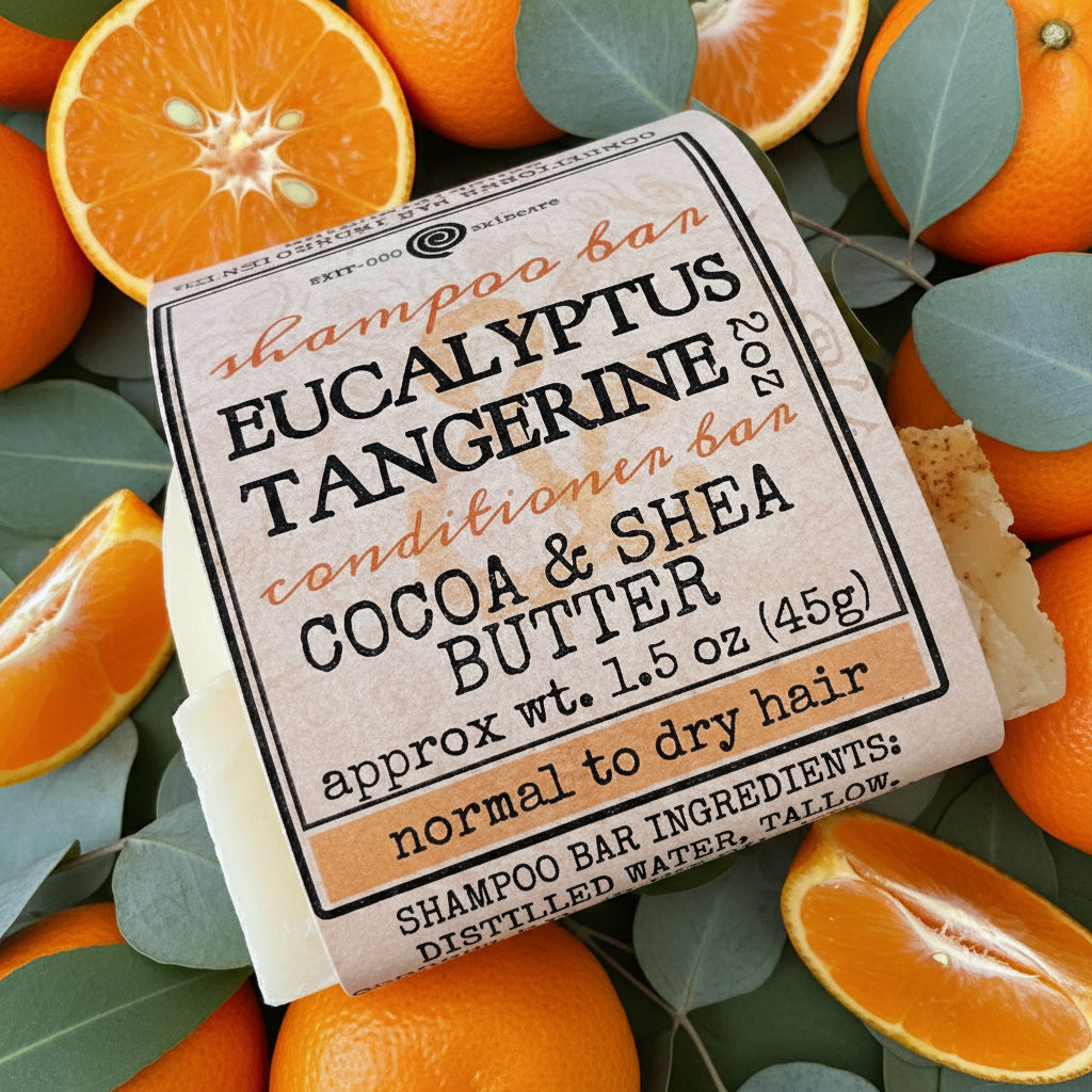 Shampoo bar with eucalyptus tangerine scent on a floral background